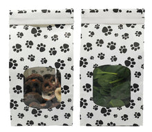 1 lb Paw Print Tin Tie Bags - Reclosable Treat Pouch for Candy, Coffee, Tea & Pet Treats w/ Poly Window - Reusable Food Storage