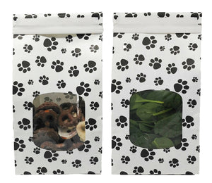 1 lb Paw Print Tin Tie Bags - Reclosable Treat Pouch for Candy, Coffee, Tea & Pet Treats w/ Poly Window - Reusable Food Storage