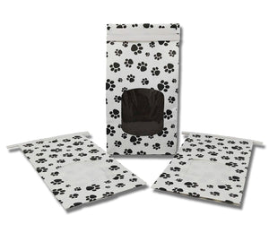 1 lb Paw Print Tin Tie Bags - Reclosable Treat Pouch for Candy, Coffee, Tea & Pet Treats w/ Poly Window - Reusable Food Storage