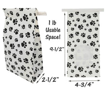 1 lb Paw Print Tin Tie Bags - Reclosable Treat Pouch for Candy, Coffee, Tea & Pet Treats w/ Poly Window - Reusable Food Storage