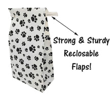 1 lb Paw Print Tin Tie Bags - Reclosable Treat Pouch for Candy, Coffee, Tea & Pet Treats w/ Poly Window - Reusable Food Storage