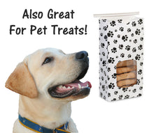 1 lb Paw Print Tin Tie Bags - Reclosable Treat Pouch for Candy, Coffee, Tea & Pet Treats w/ Poly Window - Reusable Food Storage