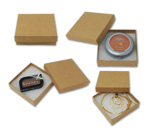 MADE IN U.S.A! 100 Pack Kraft 3.5"x3.5"x1" Cotton Filled Jewelry Boxes, Paper Gift Presentation Display Ring Box, Recycled Eco Freindly