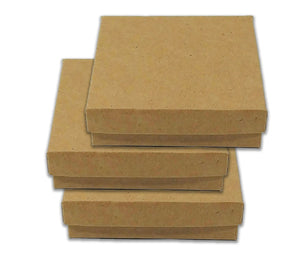 MADE IN U.S.A! 100 Pack Kraft 3.5"x3.5"x1" Cotton Filled Jewelry Boxes, Paper Gift Presentation Display Ring Box, Recycled Eco Freindly