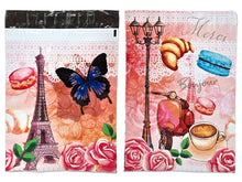 Hello Paris! Beautiful Bonjour Paris Eiffel Tower Brunch Poly Mailers , Fun Stylish Secure Chic French Butterfly Self Sealing Mailing Bags