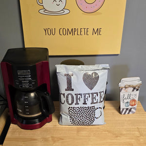 10x13 I Love Coffee Designer Mailers, Designer Self Sealing Shipping Mail Bags for T shirts, Clothing, Coffee Beans Art Shipping Bags