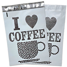 10x13 I Love Coffee Designer Mailers, Designer Self Sealing Shipping Mail Bags for T shirts, Clothing, Coffee Beans Art Shipping Bags