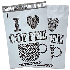 10x13 I Love Coffee Designer Mailers, Designer Self Sealing Shipping Mail Bags for T shirts, Clothing, Coffee Beans Art Shipping Bags