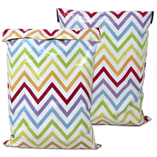 Colorful Peaks Chevron Themed Poly Mailers, 10x13 Dynamic Rainbow Stripe Bold & Bright Shipping Bags, Vivid V Design for Memorable Unboxing