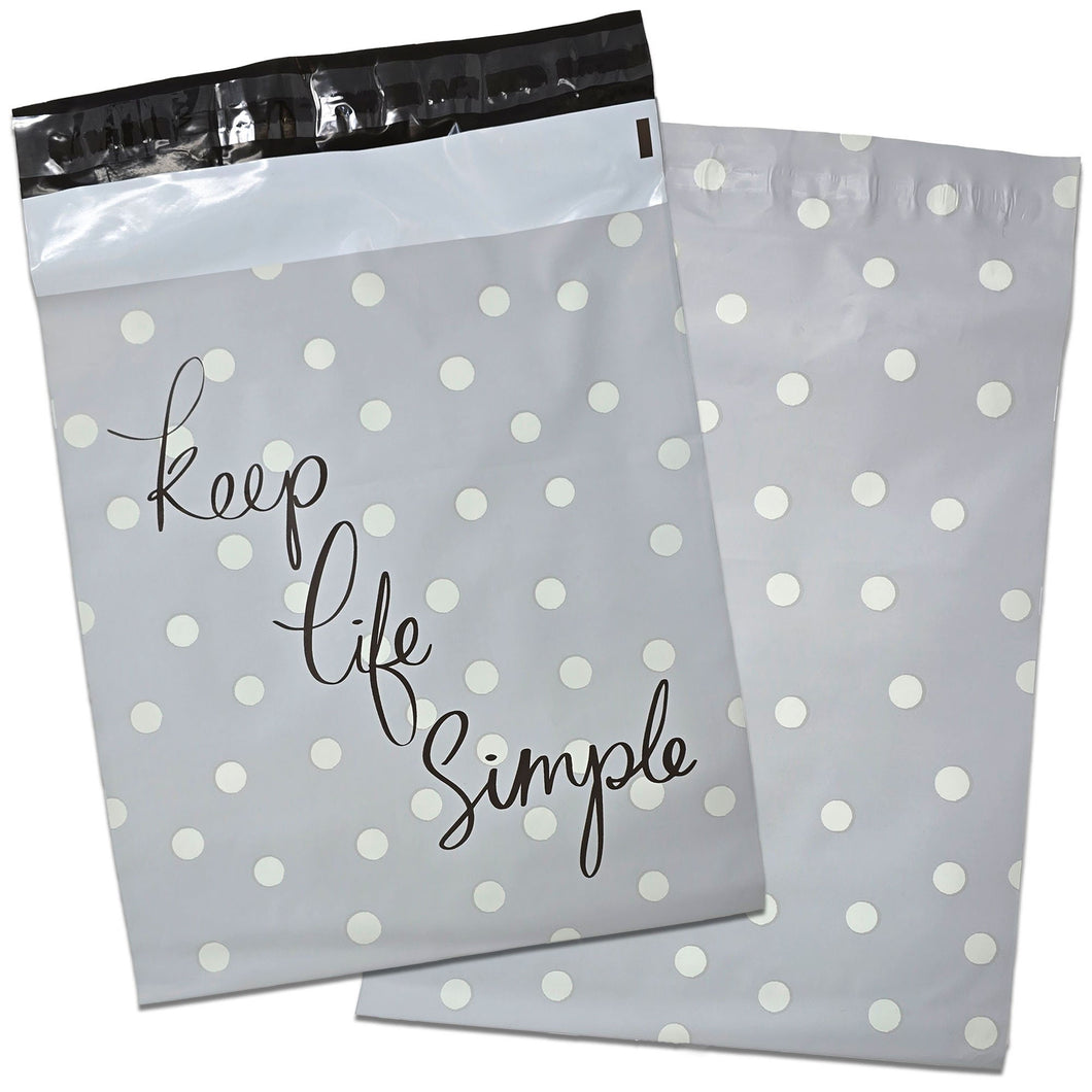 10x13 Keep it Simple Poly Mailers, White Polka dot Serenity, Peaceful, Relaxed Neutral Shipping Mail envelope Plastic Self Seal Bags