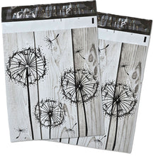 10x13 Driftwood Whimsical Black Dandelions Poly Mailers, Rustic Wood Grain Gray, Farmhouse Chic Vintage Shipping Mailing envelope bags