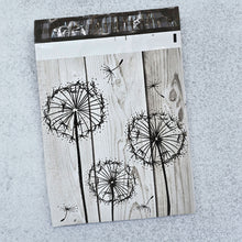 10x13 Driftwood Whimsical Black Dandelions Poly Mailers, Rustic Wood Grain Gray, Farmhouse Chic Vintage Shipping Mailing envelope bags