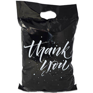 10x13 Thank You Poly Mailers with Handles - Black & Pink Merchandise Shopping Bags, Pop Up Shop Cute Party Boutique Bags, Shipping, Mailing