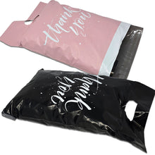 10x13 Thank You Poly Mailers with Handles - Black & Pink Merchandise Shopping Bags, Pop Up Shop Cute Party Boutique Bags, Shipping, Mailing