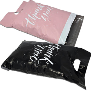 10x13 Thank You Poly Mailers with Handles - Black & Pink Merchandise Shopping Bags, Pop Up Shop Cute Party Boutique Bags, Shipping, Mailing