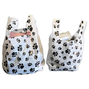 Eco-Friendly Paw Print Plastic T-Shirt Bags with Handles, 8x5x18" & 11x6x22", Cute Recycled Grocery Bags | USA T Sack Merchandise Favor Bags