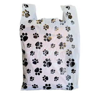 Eco-Friendly Paw Print Plastic T-Shirt Bags with Handles, 8x5x18" & 11x6x22", Cute Recycled Grocery Bags | USA T Sack Merchandise Favor Bags