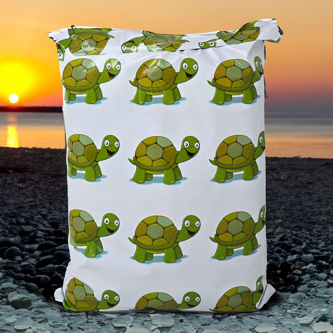 Cute Green Turtles 10x13 Poly Mailers – Fun Mail Packaging, Boys, Girls Deliveries, Adorable Playful Designer Lightweight Shipping Bags