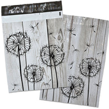 10x13 Driftwood Whimsical Black Dandelions Poly Mailers, Rustic Wood Grain Gray, Farmhouse Chic Vintage Shipping Mailing envelope bags