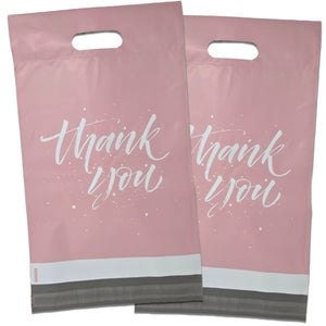10x13 Thank You Poly Mailers with Handles - Black & Pink Merchandise Shopping Bags, Pop Up Shop Cute Party Boutique Bags, Shipping, Mailing