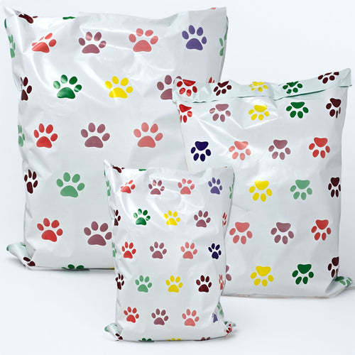 12x15.5, 10x13, 6x9 Rainbow Colored Puppy Paw Print Design Poly Mailers, Irresistable Charming Dog Animal lover Shipping Mailing Bags!