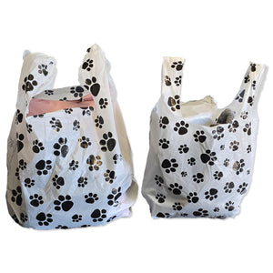 Eco-Friendly Paw Print Plastic T-Shirt Bags with Handles, 8x5x18" & 11x6x22", Cute Recycled Grocery Bags | USA T Sack Merchandise Favor Bags