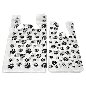 Eco-Friendly Paw Print Plastic T-Shirt Bags with Handles, 8x5x18" & 11x6x22", Cute Recycled Grocery Bags | USA T Sack Merchandise Favor Bags