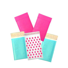 Hot Pink, Aqua and Polka Dot Kraft Bubble Mailers, Padded Envelopes, 4x8 & 6x9 - ShipNFun
