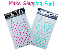 Hot Pink & Teal 4x8" Polka Dot Poly Bubble Mailers, Padded Envelope Shipping Bag - ShipNFun