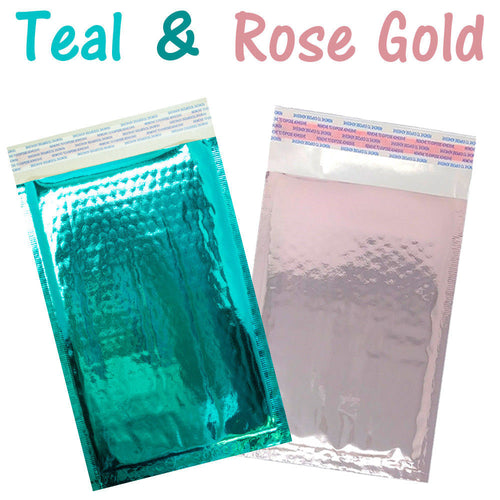 4x8 Teal, Rose Gold Metallic Padded Bubble Mailers, Shipping Envelopes Self Seal - ShipNFun