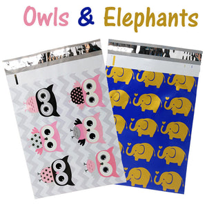 10x13" Designer Owls, Cat's Poly Mailers Combo Pack, Quality Shipping Envelopes! - ShipNFun