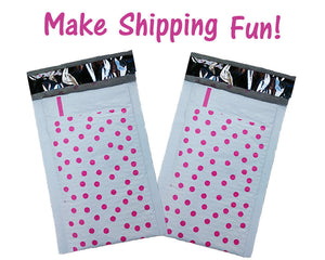 Hot Pink & Teal 4x8" Polka Dot Poly Bubble Mailers, Padded Envelope Shipping Bag - ShipNFun
