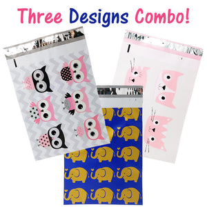 10x13" Designer Owls, Cat's Poly Mailers Combo Pack, Quality Shipping Envelopes! - ShipNFun