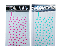 Hot Pink & Teal 4x8" Polka Dot Poly Bubble Mailers, Padded Envelope Shipping Bag - ShipNFun