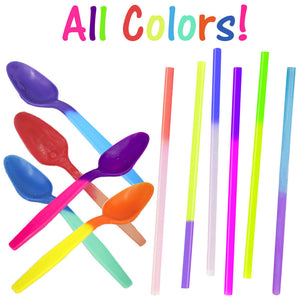 Color Changing Party Spoons & Straws Combo! Reusable Plastic Drinking Favors New - ShipNFun