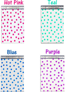10" x 13" Polka Dot Poly Mailers, Hot Pink,Teal,Purple,Blue Colored Flat Mailers - ShipNFun