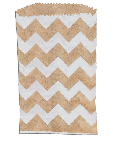 200 -3x5” Mini Natural Kraft & White Chevron -Flat Paper Treat Bags - ShipNFun
