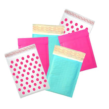 Hot Pink, Aqua and Polka Dot Kraft Bubble Mailers, Padded Envelopes, 4x8 & 6x9 - ShipNFun