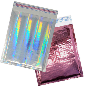 6x10 Pink & Hologram Metallic Bubble Mailers Holographic Air Shipping Envelopes - ShipNFun