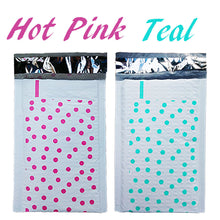 Hot Pink & Teal 4x8" Polka Dot Poly Bubble Mailers, Padded Envelope Shipping Bag - ShipNFun