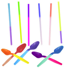 Color Changing Party Spoons & Straws Combo! Reusable Plastic Drinking Favors New - ShipNFun