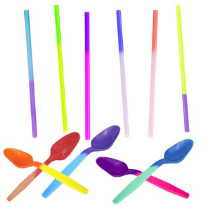 Color Changing Party Spoons & Straws Combo! Reusable Plastic Drinking Favors New - ShipNFun