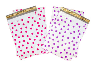 10" x 13" Polka Dot Poly Mailers, Hot Pink,Teal,Purple,Blue Colored Flat Mailers - ShipNFun