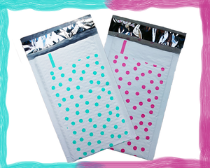 Hot Pink & Teal 4x8" Polka Dot Poly Bubble Mailers, Padded Envelope Shipping Bag - ShipNFun