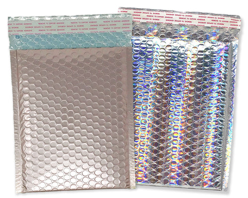 9x13 Nude Pink and/or Holographic Metallic Bubble Mailers (9.5x13