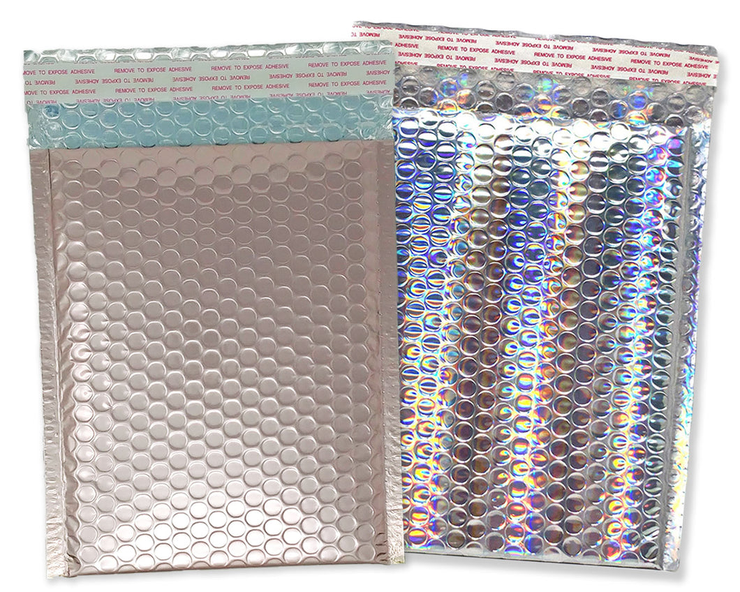 9x13 Nude Pink and/or Holographic Metallic Bubble Mailers (9.5x13