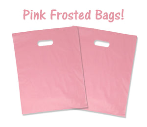 9x12 and 12x15" Frosted Plastic Merchandise Gift Bags, Party Retail Shopping Shirt Bags with Handles - ShipNFun