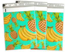 10x13 Poly Mailers, Teal Pineapple Banana Tropical Theme Self Seal, Cosmetic Clothing Custom Flat Shipping Mailing Envelope Bags