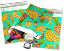 10x13 Poly Mailers, Teal Pineapple Banana Tropical Theme Self Seal, Cosmetic Clothing Custom Flat Shipping Mailing Envelope Bags