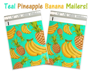 10x13 Poly Mailers, Teal Pineapple Banana Tropical Theme Self Seal, Cosmetic Clothing Custom Flat Shipping Mailing Envelope Bags